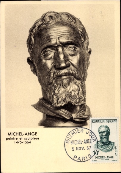 Maximum Postcard Michelangelo, Michelangelo, painter and sculptor 1475-1564, Büste