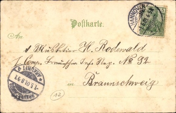 Passepartout Postcard Hannover in Lower Saxony, New House, field flowers, cornflowers, poppies