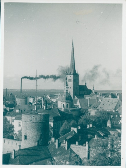 Photo Tallinn Reval Estonia, partial view of the city, church, tower