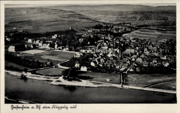 Postcard Geisenheim am Rhein Hesse, aerial photograph, city view, Rhine, landscape