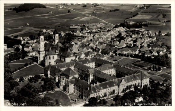 Postcard Ottobeuren in Upper Swabia Allgäu, aerial photograph, monastery