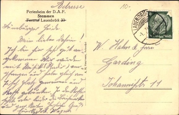 Postcard Stemmen in Lower Saxony, holiday home of the DAF Us Hüsung