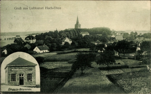 Postcard Hoch Elten Emmerich am Rhein, general view, Drusus fountain