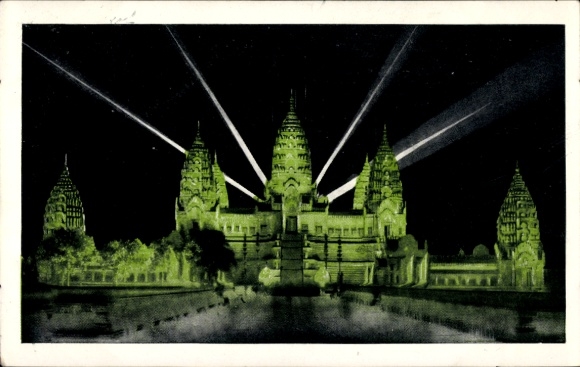 Ak Angkor Vat Kambodscha, Tempelanlagen, Nachtbeleuchtung