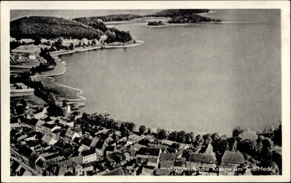Postcard Krakow am See in Mecklenburg, aerial view