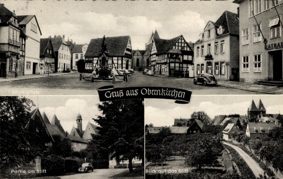 Postcard Obernkirchen in Schaumburg, market square, Stiftspartie