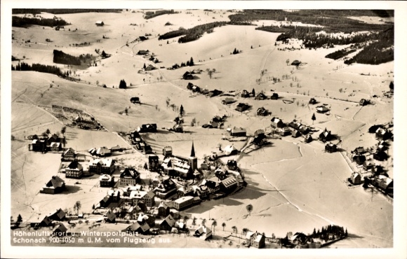 Postcard Schonach in the Black Forest, aerial photograph