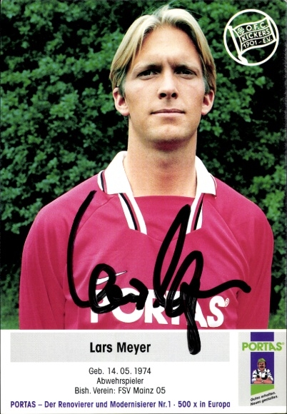 Karta z autografem piłkarza Larsa Meyera, Kickers Offenbach, autograf