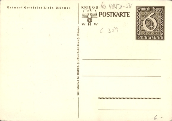 Postal stationery artist Postcard Klein, Gottfried, Danzig is German, WHW