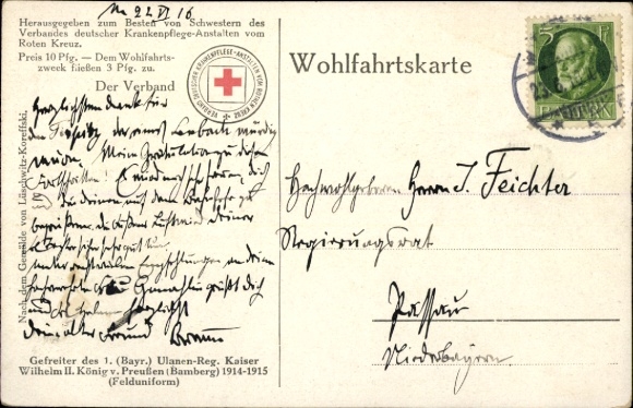 Artist Postcard Lüschwitz Koreffski, Private of the 1st Bavarian Uhlan Regiment Kaiser Wilhelm II Bamberg