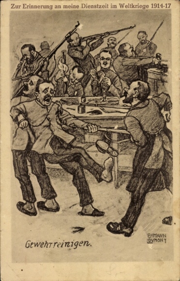 Artysta KP Dumont, Lehmann, służba w wojnach światowych 1914-1917, czyszczenie karabinu