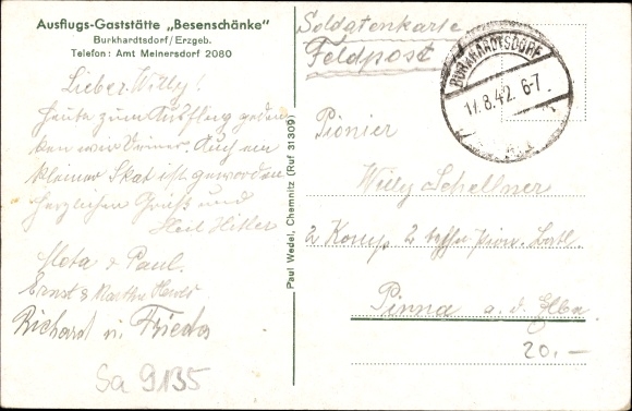 Poem PC Burkhardtsdorf in the Ore Mountains, view from the outside of the broom tavern, house development