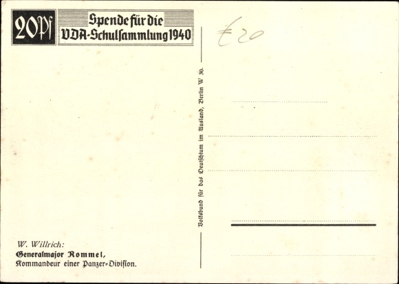 Artist Postcard Willrich, Wolfgang, Major General Rommel, Knight's Cross holder, Panzer Division, VDA