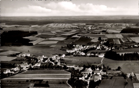 Postcard Oberotterbach in Rhineland Palatinate, aerial view of fields and landscape, view