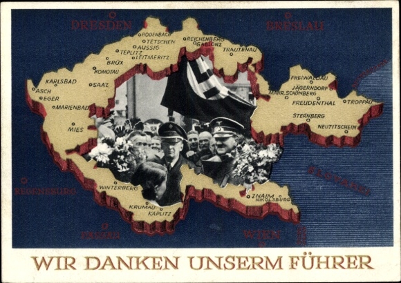 Postal stationery Postcard We thank our Führer, Sudetenland, Bohemia, Moravia, Hitler