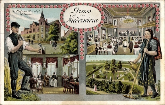 Ak Niederwiera Oberwiera, Gasthof zum Wieratal, H Berger, Garten, Gastzimmer, Saal, Frau, Mann