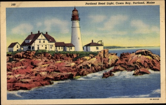 Postcard Portland Maine USA, Portland Head Light, Casco Bay