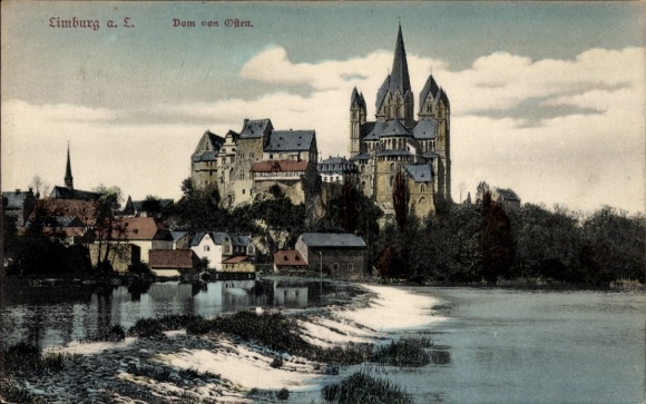 Ak Limburg an der Lahn, Dom von Limburg, Flusslandschaft,  Gebäude
