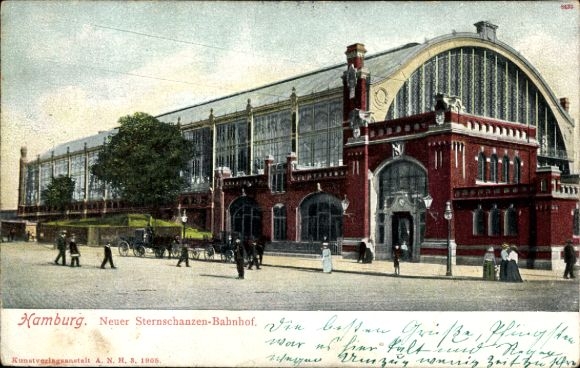 Postcard Hamburg Altona, Neuer Sternschanzen Bahnhof, street side