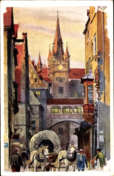 Artist Postcard Kley, Heinrich, Nuremberg in Middle Franconia, Rathausgasse