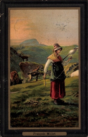 Passepartout Postcard French costume, woman spinning