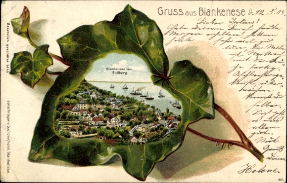 Embossed ivy leaf Chromo-Litho Hamburg Altona Blankenese, view from Süllberg