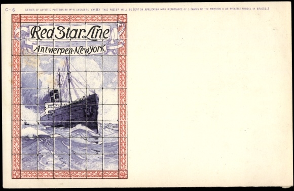 Artist Chromo-Litho Cassiens, H., Red Star Line, steamer, tiles