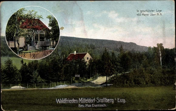 PC Mitteldorf Stollberg in the Ore Mountains, Waldfrieden, owner Max Eisenreich, forest landscape