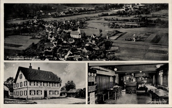 Ak Marstetten Aitrach in Württemberg, Fliegeraufnahme, Bahnhofsrestauration