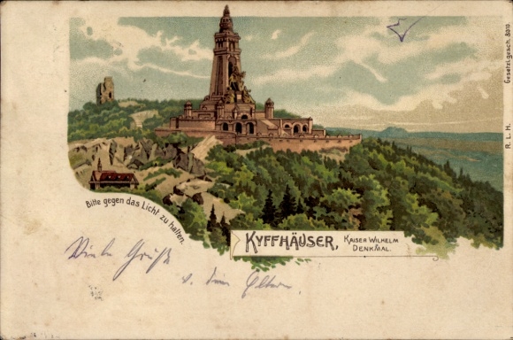 Haltgegendaslicht Litho Kyffhäuserland Thüringen, Kaiser Wilhelm Denkmal