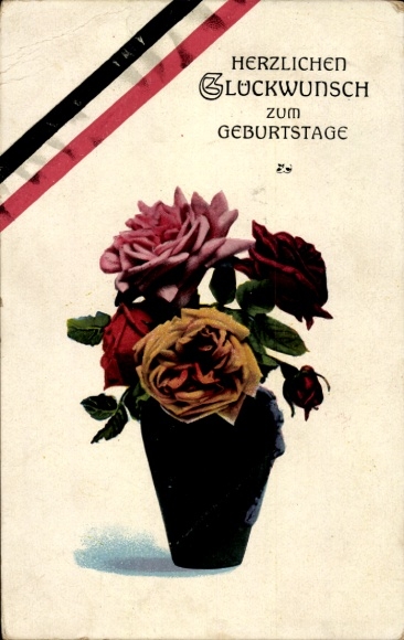 Ak Glückwunsch Geburtstag, Rosen in der Blumenvase