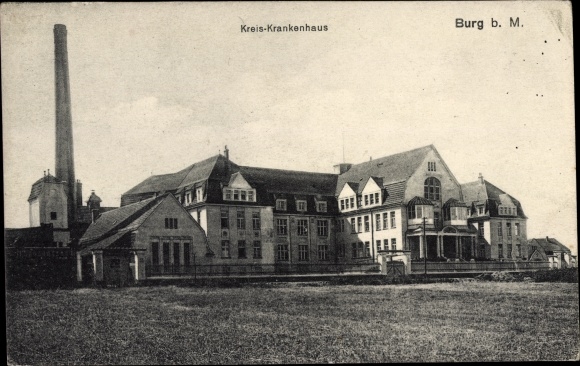 Postcard Burg near Magdeburg, district hospital