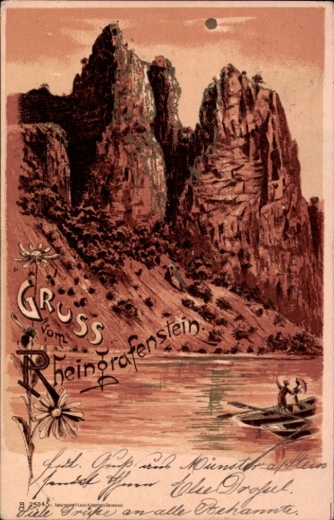 litho Bad Münster am Stein Bad Kreuznach aan de Nahe, Rheingrafenstein
