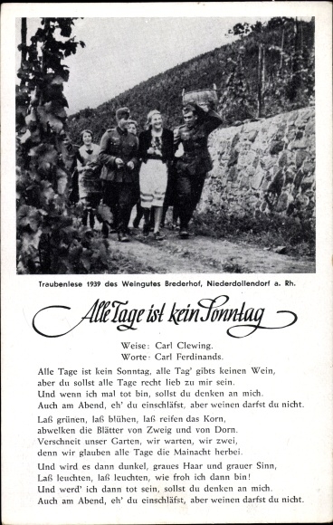 Song Ak Elke dag is geen zondag, druivenoogst 1939, Weingut Brederhof, Niederdollendorf am Rh.