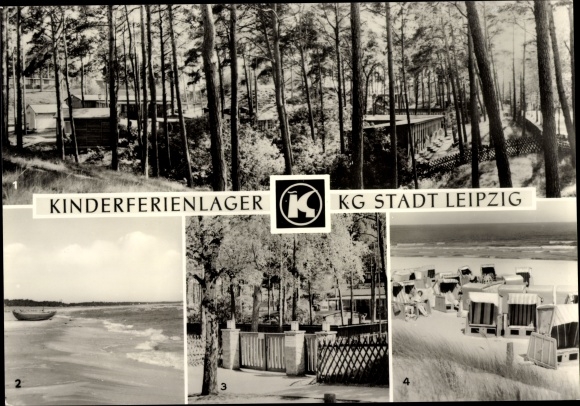 Postcard Trassenheide on Usedom, children&#39;s holiday camp KG city of Leipzig, beach