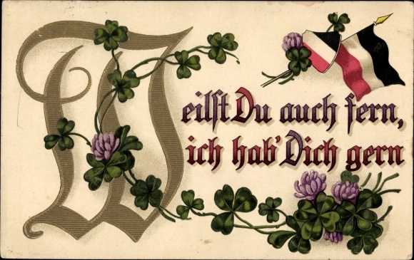 Embossed Postcard If you are also far away, I like you, clover leaves, I. WW