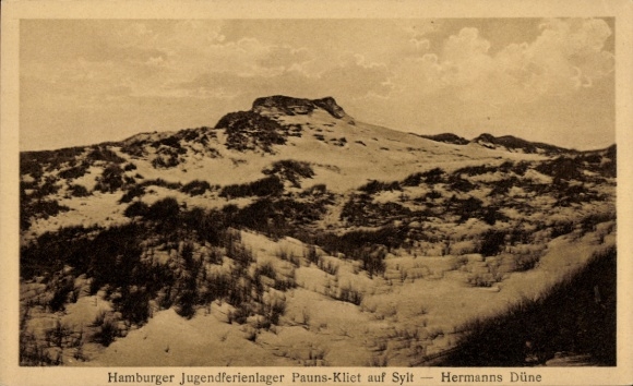Ak-eiland Sylt in Noord-Friesland, jeugdvakantiekamp Hamburg, Pauns-Kliet, Hermanns Dune, Duneland
