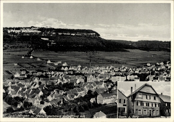 Postcard Spaichingen in Württemberg, aerial photograph, Gasthof z. Berg