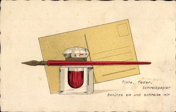 Postcard Ink, pen, writing paper, use them and write to me
