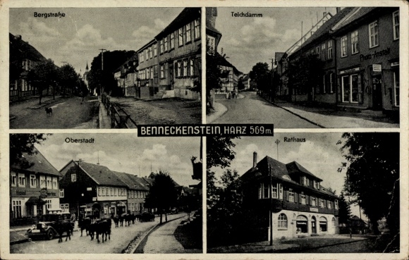 Postcard Benneckenstein Oberharz am Brocken, Bergstrasse, Upper Town, Teichdamm, Town Hall