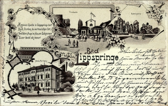 Litho Bad Lippspringe im Kreis Paderborn, Kurhaus, Trinkhalle, Externsteine