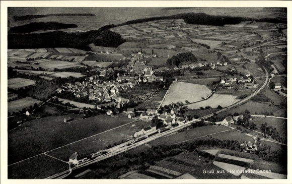 Postcard Helmstadt Bargen in Baden, aerial photograph