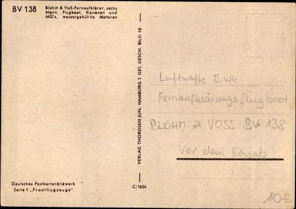 Postcard Blohm & Voss BV 138 long-distance reconnaissance flying boat of the Luftwaffe