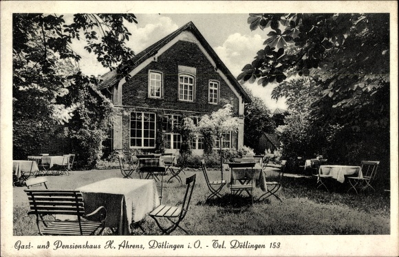 PC Dötlingen in Lower Saxony, inn and boarding house H. Ahrens, exterior view from the garden