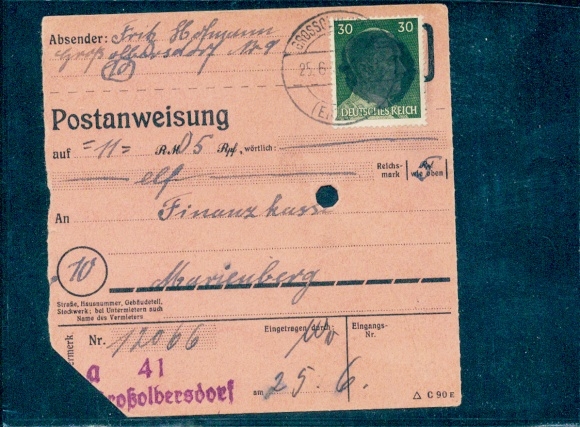 SBZ BL Sachsen, RPD Chemnitz, AP 794 I, Postanweisung
