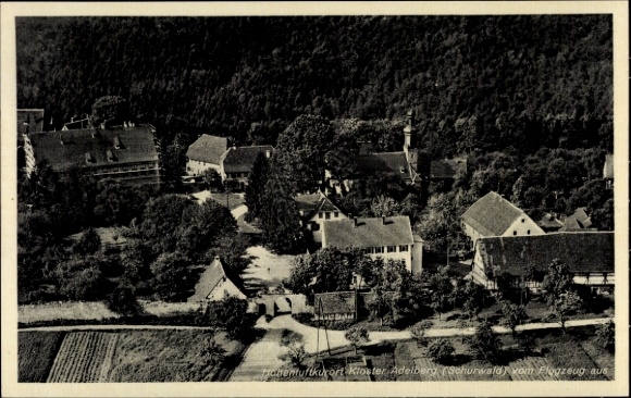 Postcard Schanbach am Schurwald Aichwald in Württemberg, Adelberg Monastery, aerial photograph