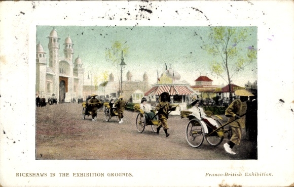 Postcard 1908 Franco-British Exhibition Rickshaws in Exhibition Grounds