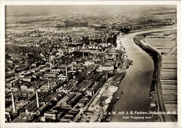 Postcard Höchst Frankfurt am Main, aerial photograph, IG Farben-Industrie AG