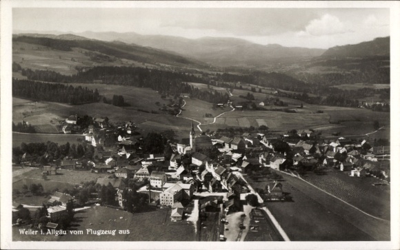 Postcard Weiler Simmerberg im Allgäu, aerial photograph