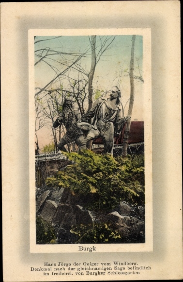 Postcard Burgk Freital in Saxony, Hans Hörge the violinist from Windberg, plastic in the castle garden